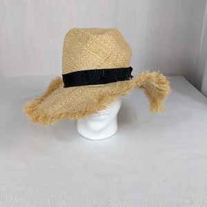 Olive & Pique Straw Hat Sun Hat Summer Black Band Rancher Hat Raw Edge Vacation